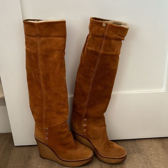 Used- YSL genuine shearling suede wedge boots - Picture 4 of 16